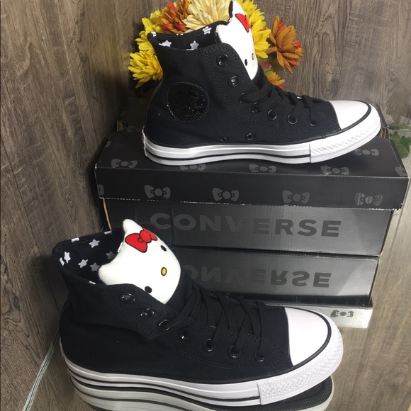 🌺 CONVERSE CTAS HI SHOES BLACK/FIERY RED/WHITE - Picture 7 of 8